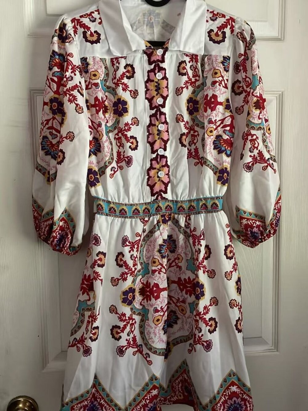 Women's Sexy Half Sleeve Lapel V Neck Printed Button Bodycon Cocktail Party Mini